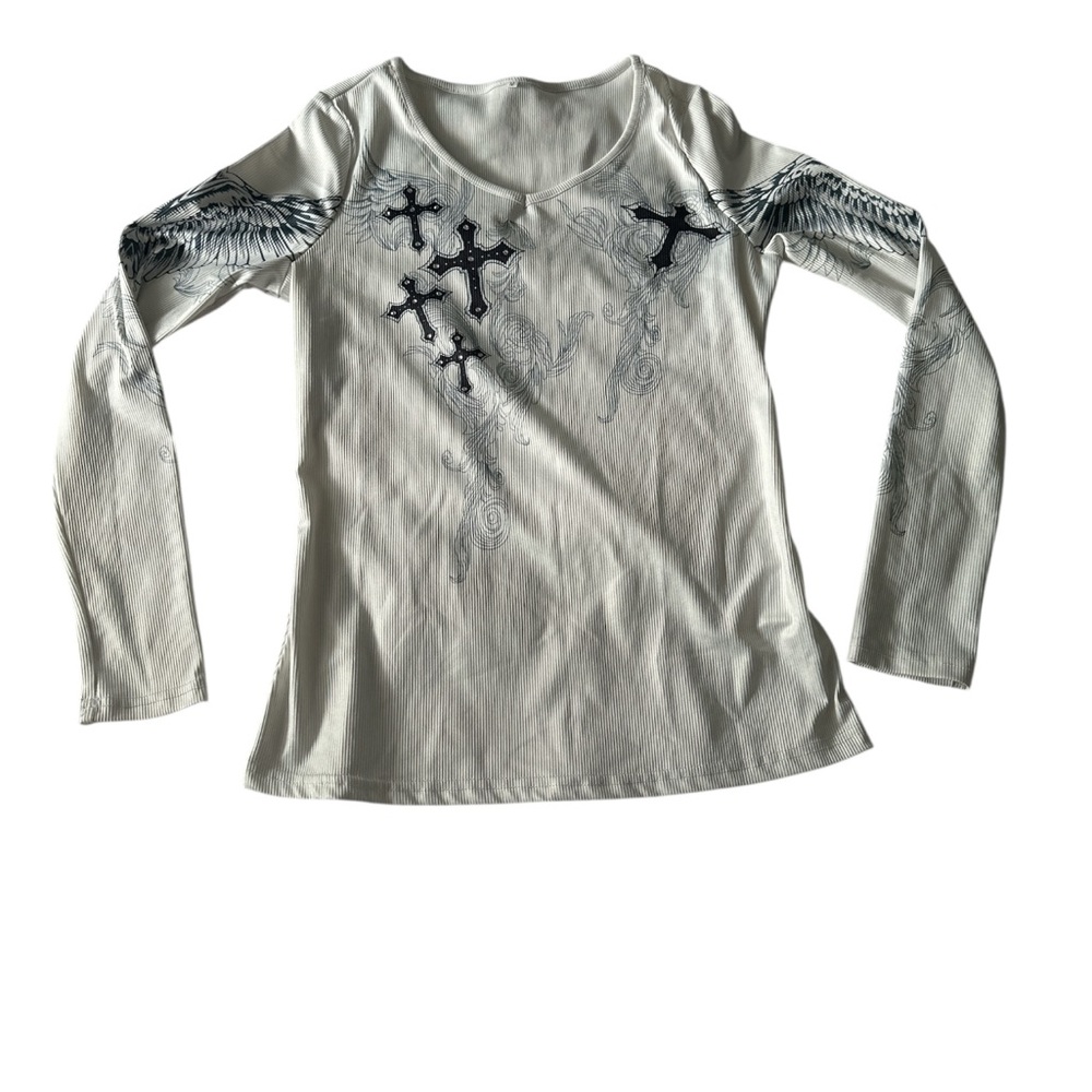 White Long Sleeve Graphic Top